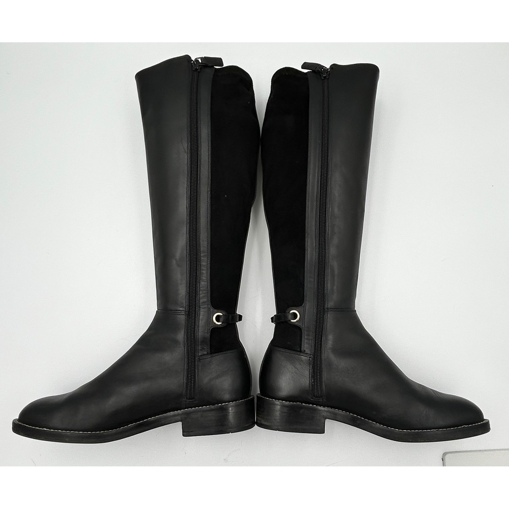 Cole Haan Grand.OS Leather Suede Tall Boots Women 8B Black Zip Riding Equestrian